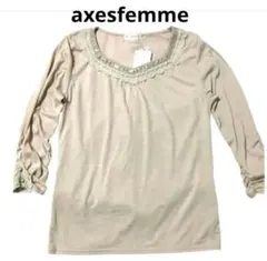新品タグ付きaxes femme　レース装飾グレージュ　七分袖カットソー　 Mのサムネイル