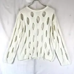 Ray BEAMS ダメージニット ホワイト 透かし編み ゆったり 春秋トップスのサムネイル