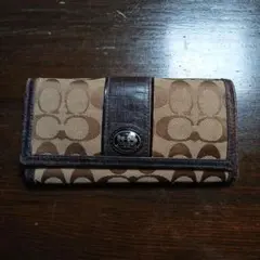 Coach 長財布 ブラウン系 ロゴパターン