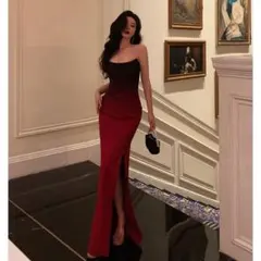 パーティドレス✨赤グラデーションロングタイトドレス✨ビスチェタイプ