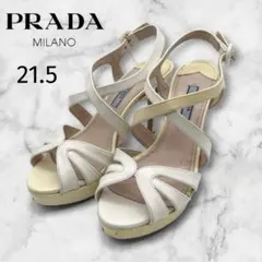 PRADA プラダ レザー ストラップサンダル アイボリー×イエロー系21.5