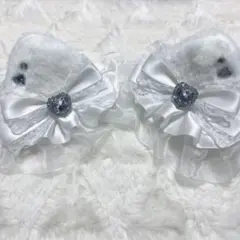 ♡ 猫耳 ヘアクリップ 髪飾り レース フリル 白 ♡