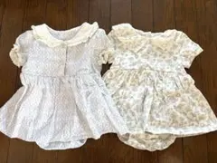 白生地柄物フリルロンパース 80cm 2点セット