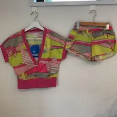 新品限定完売！アディダスオリジナルス半袖パンツ上下セットアップS/幾何学柄葉っぱ