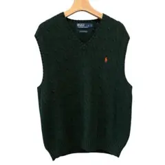 ポロラルフローレン ケーブルニットベスト ピマコットン グリーン L