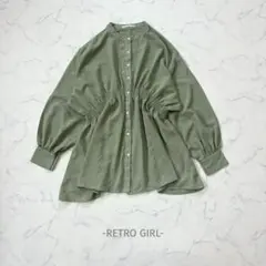 RETROGIRL/ブラウス/F/グリーン/バンドカラー/ギャザー/ゆったりのサムネイル