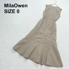 ミラオーウェン　リネン混　ウエスト切替クルーネックマーメイドワンピース（346）