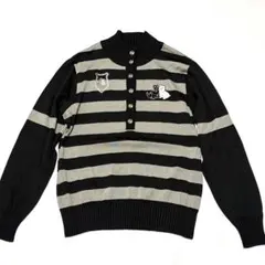 【美品】ブラック＆ホワイト ボーダー柄 ニット ゴルフウェア L ラメ　ビジュー