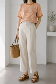 Ciaopanic ワッフル 半袖 Tシャツ オレンジ チェックのサムネイル