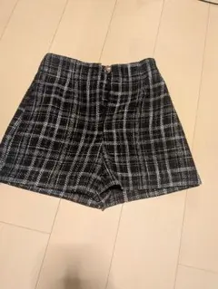 ZARA ザラ 金ボタン付 ツイードショートパンツ ハイウエスト 黒 XS