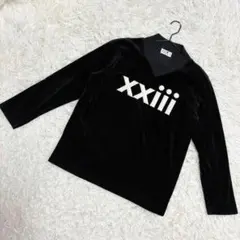 23区　ベロアトップス　セーター　vネック　プルオーバー　モード系　ブラック