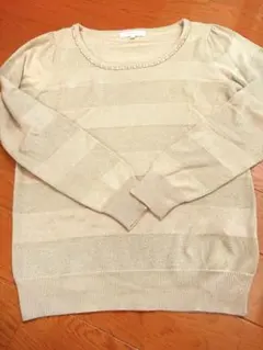 grove ベージュ ラメ入りストライプ レディースニット セーター