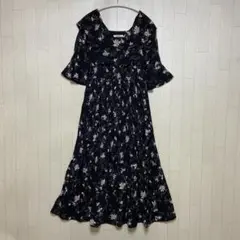 MILY BILET フリル襟花柄肩スリットワンピース