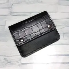 財布　ミニウォレット　ハンドメイド　レザー　ブラック