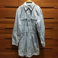 ZARA 綿麻デニムさシャツワンピース 水色 ザラ チュニック 羽織り 前あき