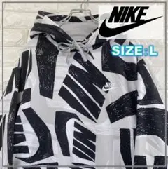 【00s】 NIKE ナイキ スウォッシュ 総柄 黒タグ パーカー　L 4334
