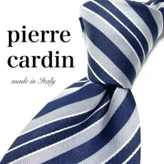【極美品】 pierre cardin ストライプ柄 ネクタイ ホワイト 綺麗め