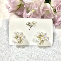 パール ビジュー お呼ばれ 上品 ハンドメイド ピアス イヤリング 入学式入園式