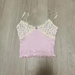 Y2k ピンク花柄キャミソール レイヤード