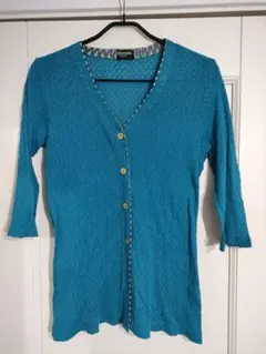 美品✦イタリアニットメーカーMISSONIミッソーニ　ターコイズ　カーディガンM