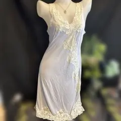 VT17 なめらか　高級感♪綺麗な花柄ランダムレース　スリップ　90-90 青系