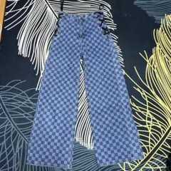 H&M チェック柄 ハイウエストワイドパンツ34