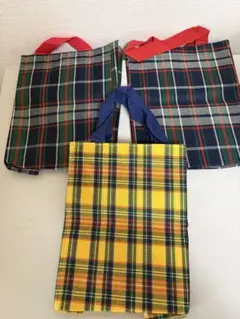 チェック柄、サブバッグ、エコバッグ、お弁当バッグ３点セット