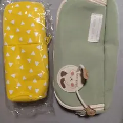 ジッパー付き筆箱セット（黄・緑）
