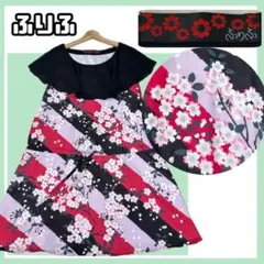 ✨美品✨ふりふ 桜柄 レトロモダン ケープ風フリル シフォンワンピース 日本製のサムネイル