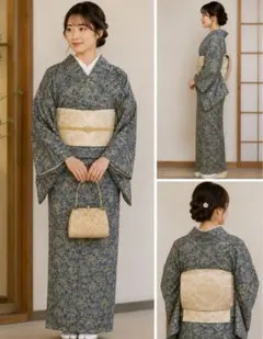 本場大島反物 京乃伝統染元 正絹 エメラルドグリーン 未仕立て 花唐草