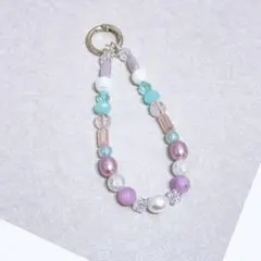 ハンドメイド　キーホルダー　キーリング　ビーズストラップ スマホ　パステル
