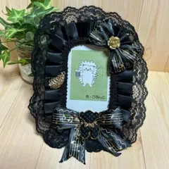 硬質カードケース レースデコ A7 チェキ トレカ 推し活　黒　クマ　音符