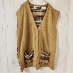 ベスト ニット【M】フェアアイル柄 コットン100% ベージュ系 大人カジュアル