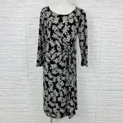 上品◆LAURA ASHLEY モノトーン 総柄ワンピース ストレッチジャージー