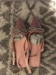 未使用 SHEIN キラキラリボンのピンクのフラットパンプス バッグストラップ