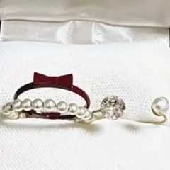 パールリング 小さなリボン クリスタル 指輪 レディース まとめ売り レッド