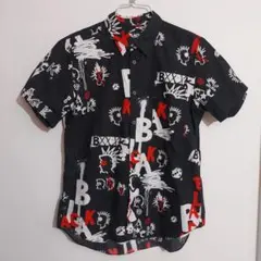【COMME des GARCONS】総柄パンク ロック 半袖柄シャツ　M　美品のサムネイル
