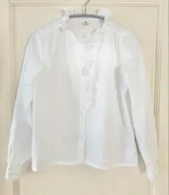 H&M フリル付きホワイト長袖シャツ　140