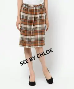 美品✴︎SEEBYCHLOE タイトスカート ブラウンチェックL クラシック上品のサムネイル
