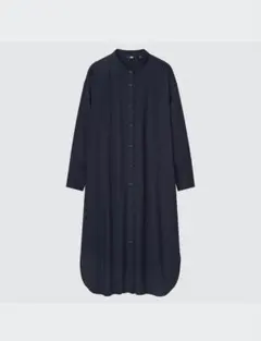 【UNIQLO】コットンギャザーロングシャツワンピース（長袖）Sサイズ　ネイビー