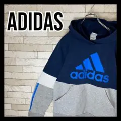 adidas パーカー プルオーバー キッズ用 オシャレ プリントロゴ 古着