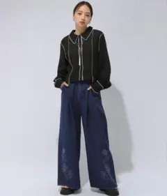 M*O様 HARE刺繍入りダークブルーワイドデニムパンツ