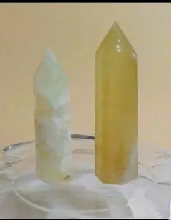 天然石レモンカラーシトリン２個セット ポイント型 六角柱 パワーストーン 置石