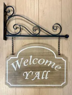 Welcome Y'All 木製 ウェルカムボード アイアンブラケット付のサムネイル