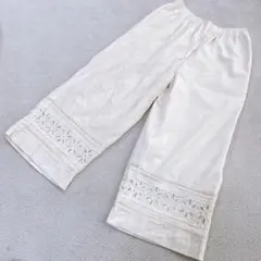 【SM2】サマンサモスモス アイボリー刺繍入りワイドパンツ 花柄