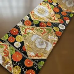 和風テーブルランナー　168黒花柄刺繍