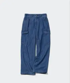 ユニクロ デニムワイドストレートカーゴパンツ丈長め