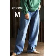 antiqua アンティカ タックワイドデニムパンツ 色落ちブルー Mのサムネイル