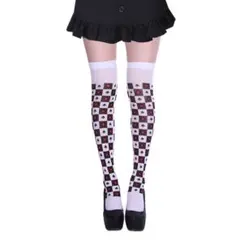 【訳あり】レディース ニーハイソックス♪トランプ1 靴下♪膝上 白黒 コスプレ