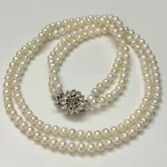【テリ◎】本真珠 パールネックレス 2連 ホワイト 4.7-5.1mm 28g